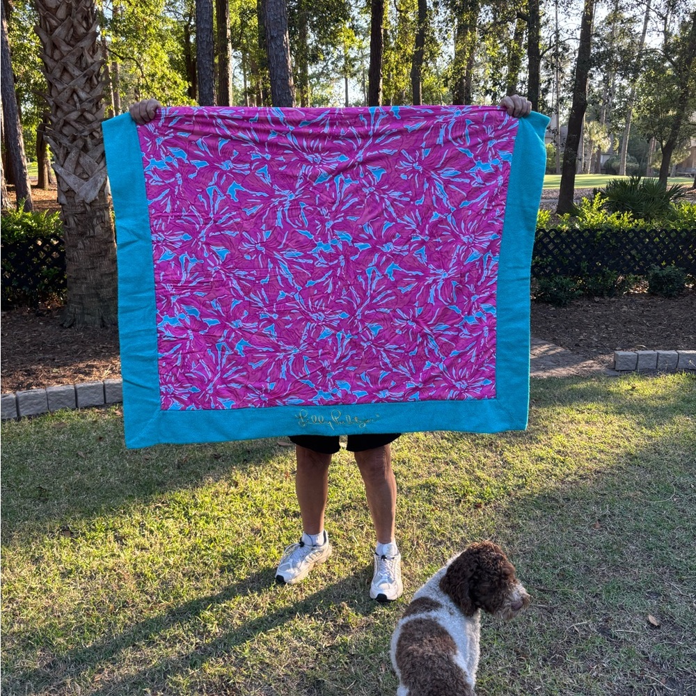Lilly Pulitzer Pink and Teal Throw Blanket / Beach Towel
